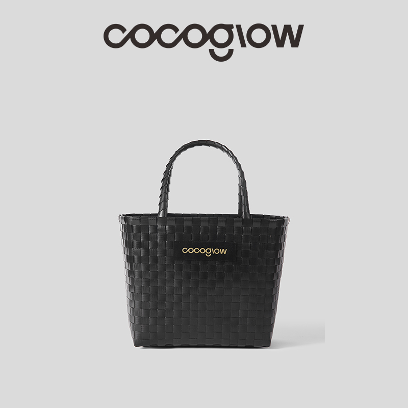 cocoglow·黑金系列中号女士手提包泰国手工工艺编织包菜篮子中号