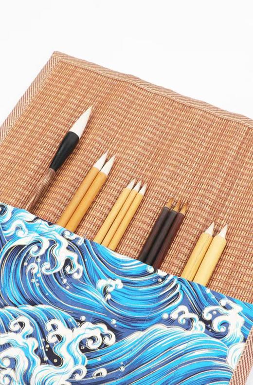 竹制布艺精美笔帘-收纳，保护毛笔 商品图0