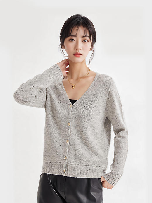 【新品】100%绵羊毛点子纱一体成型针织开衫 商品图0