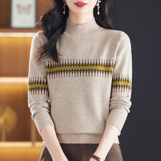 CC-101-56871慵懒风秋冬毛衣女2024新款时尚半高领咖色上衣厚款内搭针织打底衫 商品图3