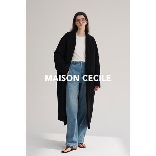 MAISON CECILE米色/黑色重磅羊毛宽松保暖西装领大衣 商品图2