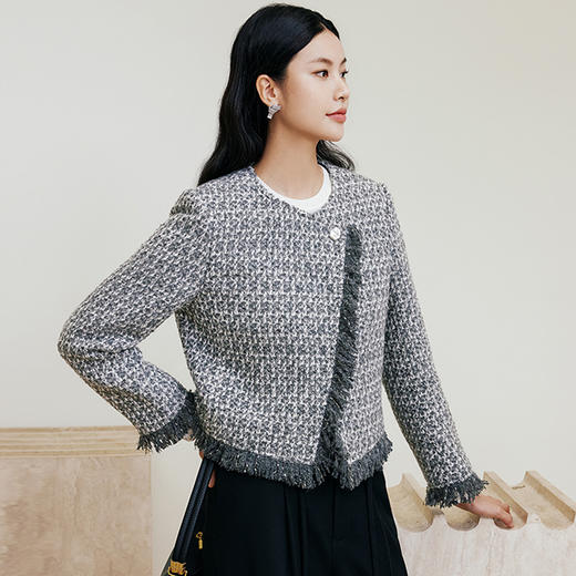 玳莎毛边流苏小香风促花呢短外套女气质优雅千金2024年新款秋冬  ED37305 商品图1