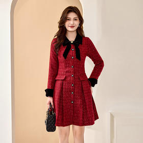 奢姿大码女装2025秋季减龄蝴蝶结小香风裙子胖妹妹翻领时尚连衣裙9943853566