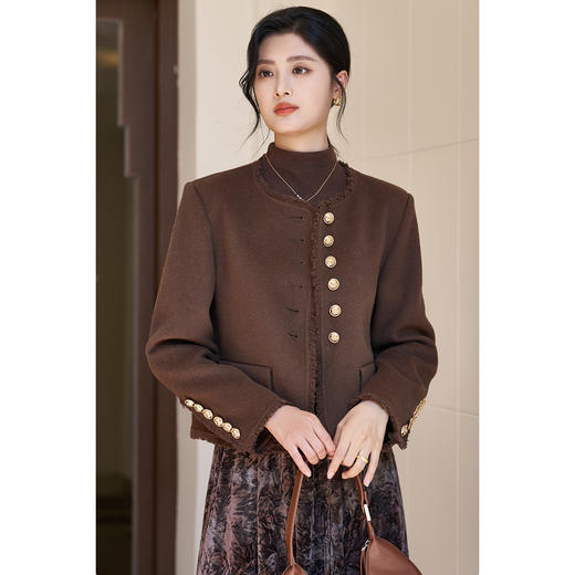 剩S/M/L/XL 【羊毛双面呢外套】米思阳2026春冬季新款法式精致短款毛呢外套高级感羊毛上衣女3660 商品图4