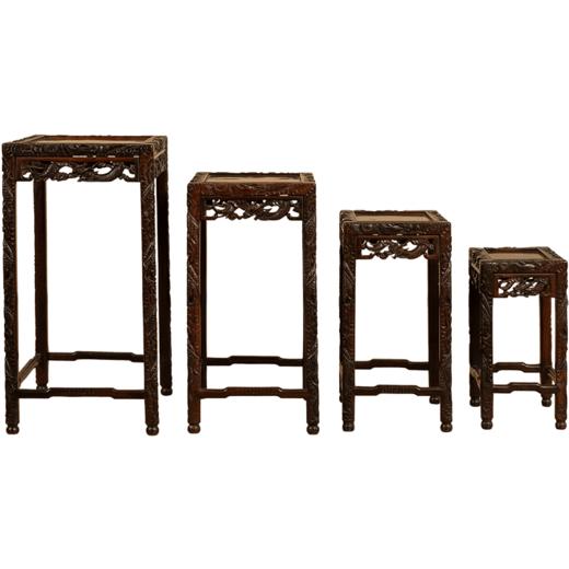 清 红木满工龙纹套几（一套四只） 商品图5