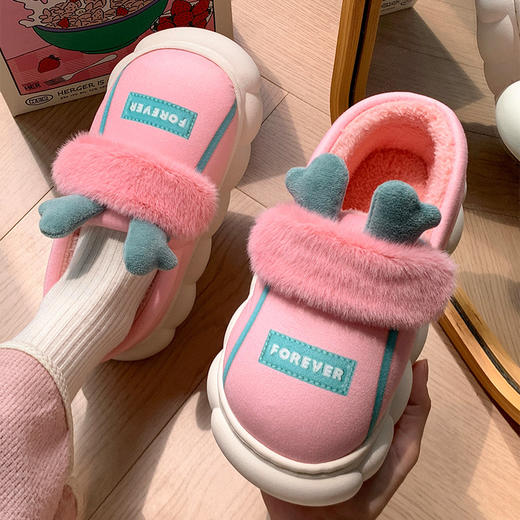 【炒可爱小鹿棉拖睛利器】被姐妹疯狂种草的鹿角棉拖鞋，可太戳我少女心了，家居防滑加绒保暖可爱静音毛绒棉拖女QQ 商品图6