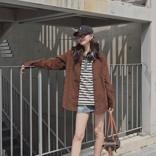 【顺丰包邮】42400 洛诗琳美拉德老钱风灯芯绒复古宽松廓形长袖外套706 商品图1