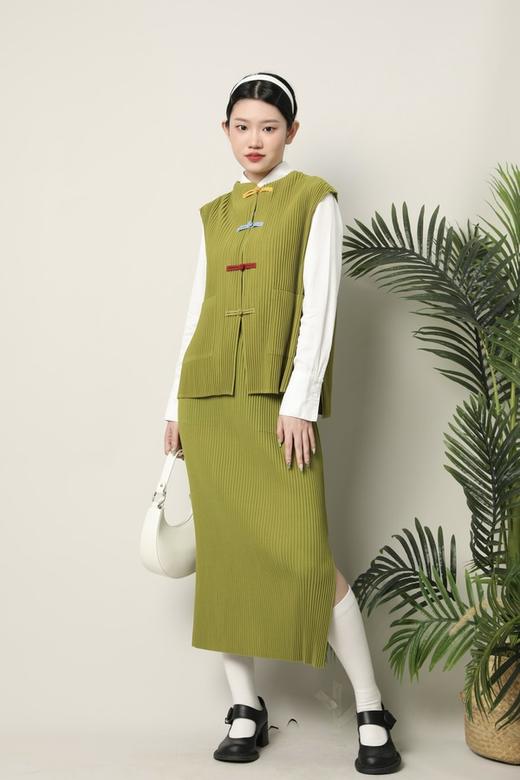 ANSUABEL 国风盘扣褶皱马甲半裙套装 17335 商品图2