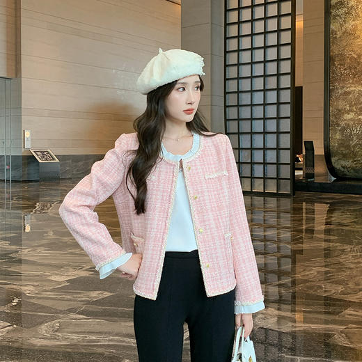 奢姿大码女装2024秋季减龄粗花呢胖妹妹花边装饰时尚穿搭套装9943353502 商品图2