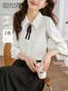 【五折购】熙世界2025春秋新款学院风蝴蝶结衬衫女长袖法式别致白色衬衣上衣 商品缩略图0