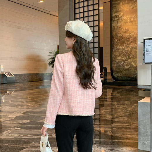 奢姿大码女装2024秋季减龄粗花呢胖妹妹花边装饰时尚穿搭套装9943353502 商品图3