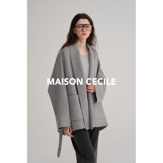MAISON CECILE浅灰/深灰羊绒羊毛翻领茧型短款大衣 商品图1