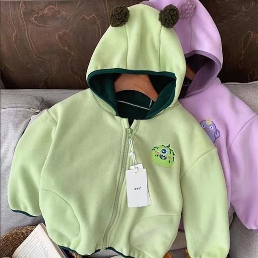 【可爱卡通设计，毛绒材质保暖加厚，男女童均可穿着】童装秋冬季外套 保暖加厚男女童 宝宝可爱卡通连帽开衫 毛绒衣服-QQ 商品图5