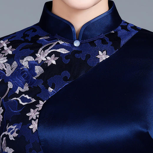 高端喜婆婆婚宴显瘦旗袍醋酸，婚礼妈妈礼服修身蓝色双拼改良裙LHS-B111 商品图1
