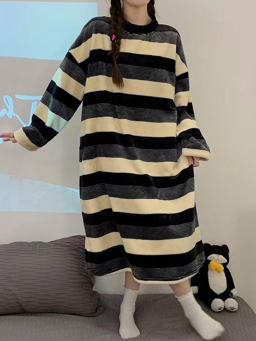 【秋冬厚实珊瑚绒条纹睡衣】静享生活重新定义家居服，优质精梳纯棉面料~舒适透气，家居服法兰绒加绒加厚大码孕妇连衣裙QQ 商品图13
