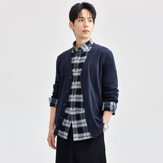 佐丹奴男装精梳纯棉毛织V领开胸针织衫13054668 商品图8