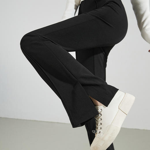 逸阳黑色侧开叉微喇裤女2024年秋季弹力修身高腰显瘦喇叭马蹄长裤9914 商品图3