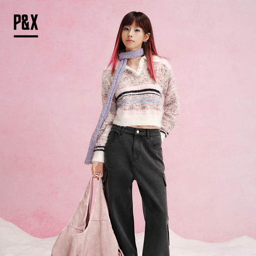 P&X设计师女装撞色条纹短款毛衣824418162 花色 商品图0