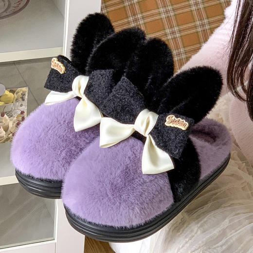 【满足你冬天肆意行走的需求】新款可爱兔耳朵蝴蝶结棉拖鞋，高弹海绵鞋身软而不塌，冬季室内家居防滑保暖厚底毛毛拖鞋月子鞋QQ 商品图2