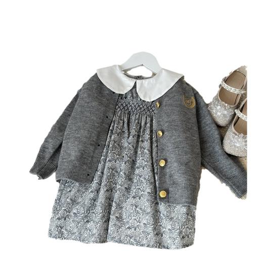 【韩系儿童灰色针织开衫套装，百搭长袖连衣裙，公主范十足】韩系女童秋季套装新款 儿童灰色针织开衫 百搭长袖公主连衣裙-QQ 商品图4