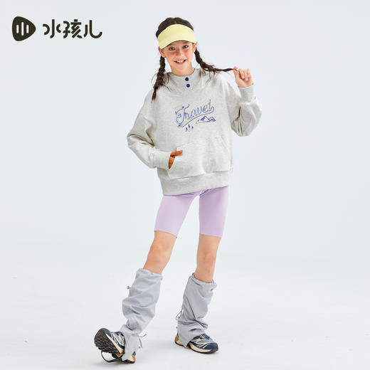 水孩儿童装2024秋冬女童卫衣中大童运动柔软加绒宽松弹性连帽时尚 商品图2