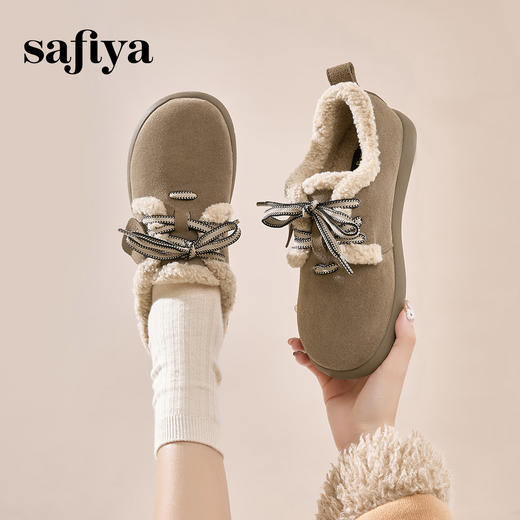 Safiya/索菲娅2024秋冬复古百搭保暖圆头系带休闲丑萌勃肯毛毛鞋SF4411A407 商品图6