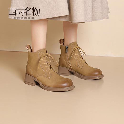 西村名物2024冬季新款质感简约马丁靴英伦风复古百搭短靴女X24DS47411 商品图3
