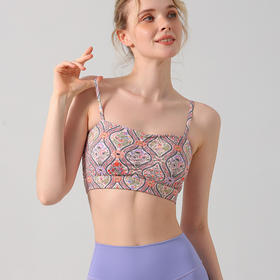 【126元任选2件】跃牌【漫西】系列 复古印花吊带运动文胸女带胸垫健身内衣瑜伽服背心Y219