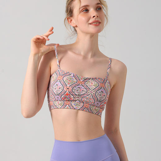 【126元任选2件】跃牌【漫西】系列 复古印花吊带运动文胸女带胸垫健身内衣瑜伽服背心Y219 商品图0