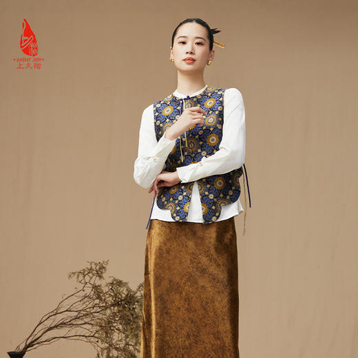 SAINTJOY/上久楷 女式宋锦马甲 中式上衣 中国风 复古 大小团花纹花卉锦 CY1044207009 商品图5