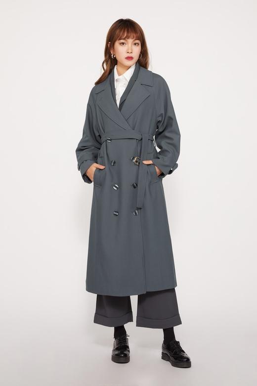 ESTELLICA 雾霾蓝束腰过膝风衣外套 10393 商品图1