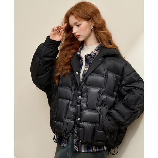 酷飒立领羽绒服女秋冬抽绳可调节下摆显瘦保暖面包服外套V0043417 商品图2