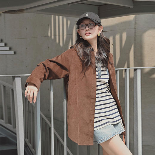 【顺丰包邮】42400 洛诗琳美拉德老钱风灯芯绒复古宽松廓形长袖外套706 商品图0