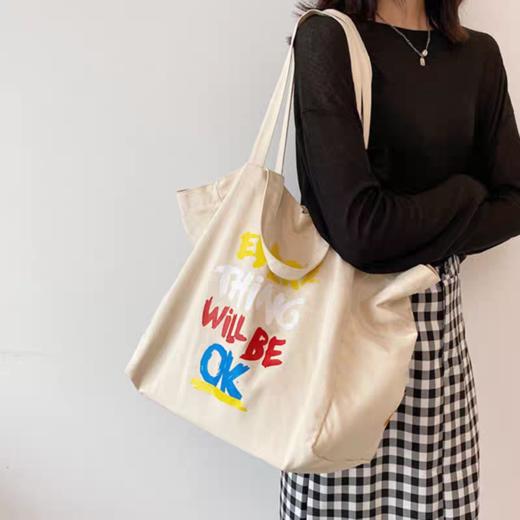 【大容量字母包】一包两用手提单肩拉链包 休闲简约韩系ins风百搭帆布包 商品图2