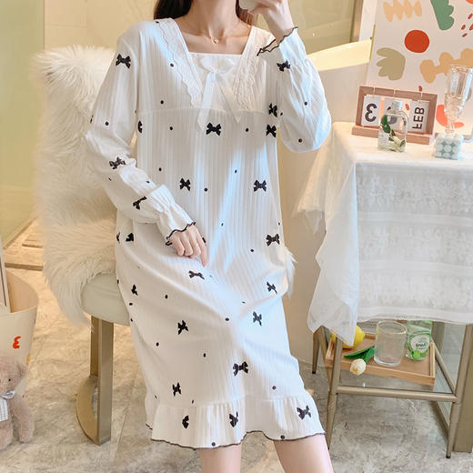 【冬季日系，甜美公主ins慵懒风睡裙】秋季长袖公主风甜美可爱睡裙，轻盈软糯透气舒适，过膝宽松大码蕾丝花边春秋季睡衣裙QQ 商品图6