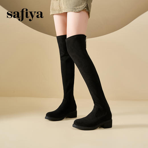 Safiya/索菲娅秋冬显瘦圆头百搭弹力高跟不掉筒过膝长靴 SF44117097 /SF44119097 商品图0