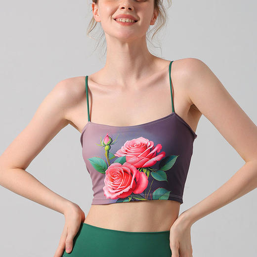 【126元任选2件】跃牌【漫西】系列 新款印花美背心瑜伽服套装女运动文胸健身内衣九分裤Y131 商品图1