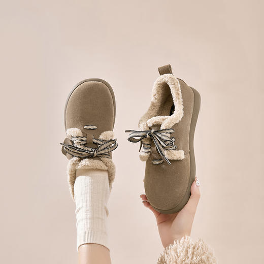 Safiya/索菲娅2024秋冬复古百搭保暖圆头系带休闲丑萌勃肯毛毛鞋SF4411A407 商品图4