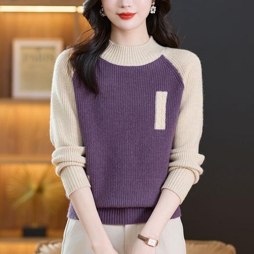 CC-101-689126毛衣女秋冬2024年新款拼色半高领厚款时尚洋气上衣宽松针织打底衫 商品图2