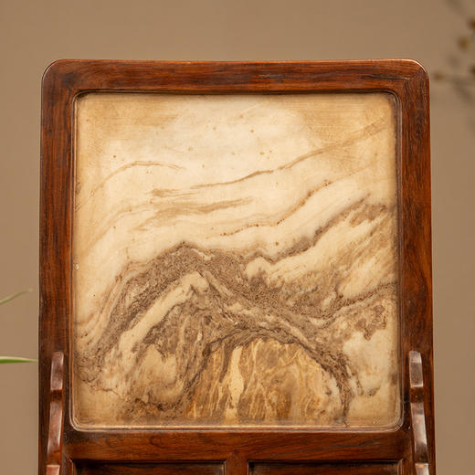 清 红木镶云石诗文案屏 商品图3