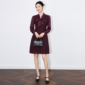 【高货wl】全新升级【铂金会员358/天猫479/差价121】(90626) 洛诗琳法式小香系带连衣裙子秋装洋气高贵遮肚显瘦裙子