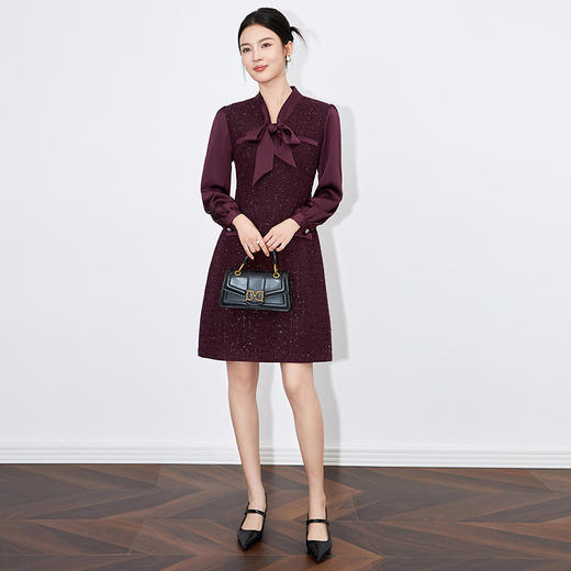 【高货wl】全新升级【铂金会员358/天猫479/差价121】(90626) 洛诗琳法式小香系带连衣裙子秋装洋气高贵遮肚显瘦裙子 商品图0