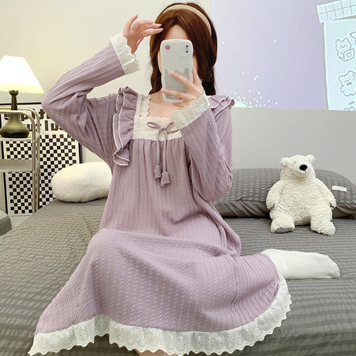 【温柔公主风，甜美蕾丝边睡裙】睡裙女春秋季长袖甜美公主风，舒适透气版型轮廓好看又好穿，加肥加大码200斤胖mm睡衣宽松家居服QQ 商品图0
