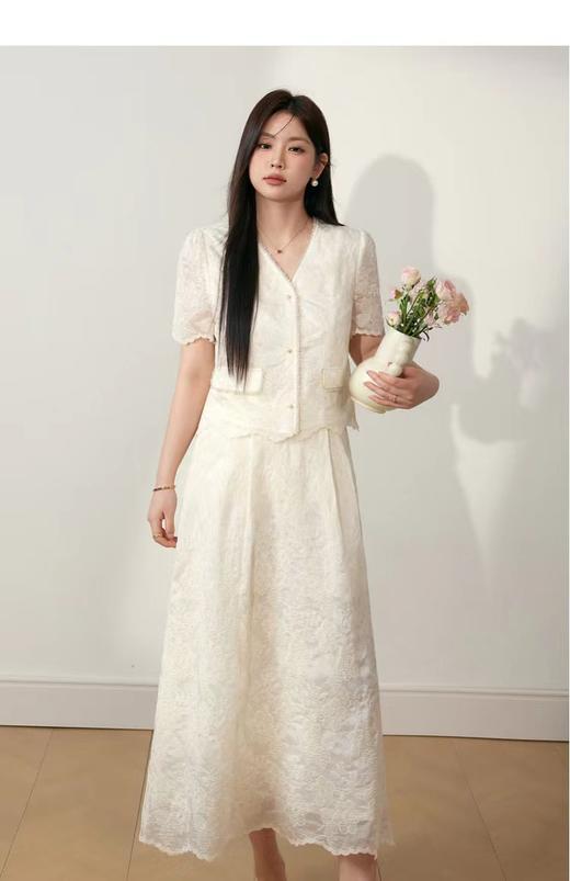 七夕福利-NO退（两件套）重工绣花蕾丝短袖➕半身裙套装-喜出 商品图4