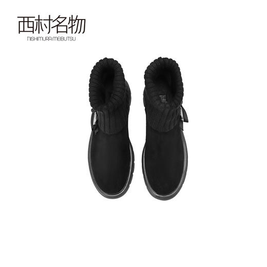 西村名物2024冬季新款真皮马丁靴厚底加绒弹力显瘦铅笔袜靴女X24DS47261 商品图1