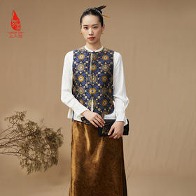 SAINTJOY/上久楷 女式宋锦马甲 中式上衣 中国风 复古 大小团花纹花卉锦 CY1044207009