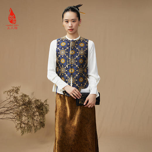 SAINTJOY/上久楷 女式宋锦马甲 中式上衣 中国风 复古 大小团花纹花卉锦 CY1044207009 商品图0
