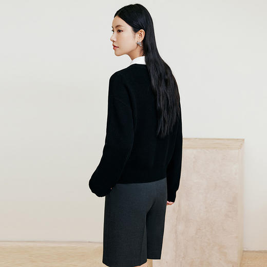 玳莎全羊毛落肩袖毛衣女2024年冬季新款宽松慵懒风黑色针织衫上衣  ED33315 商品图3
