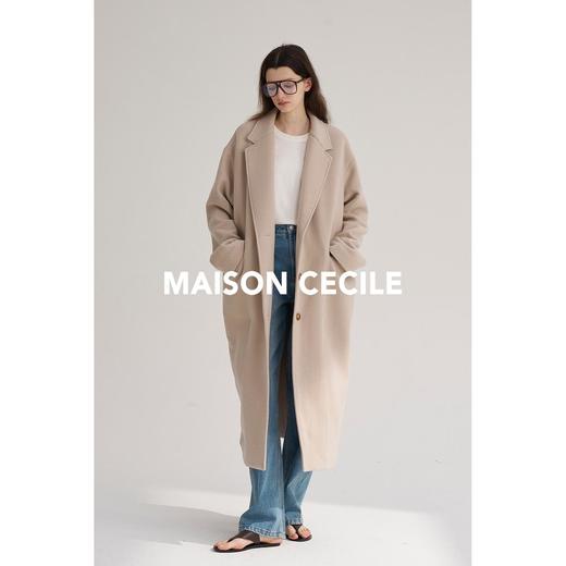 MAISON CECILE米色/黑色重磅羊毛宽松保暖西装领大衣 商品图4