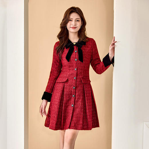 奢姿大码女装2025秋季减龄蝴蝶结小香风裙子胖妹妹翻领时尚连衣裙9943853566 商品图2